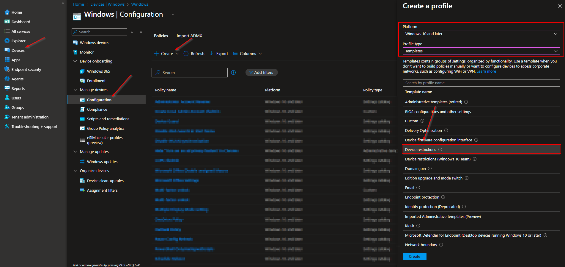 Enabling Autopilot Reset in Device restrictions configuration settings
